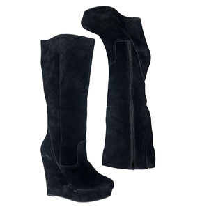 Steve Madden Boots Womens Size 10 Black Suede KRISTINN Wedge Knee High Platform